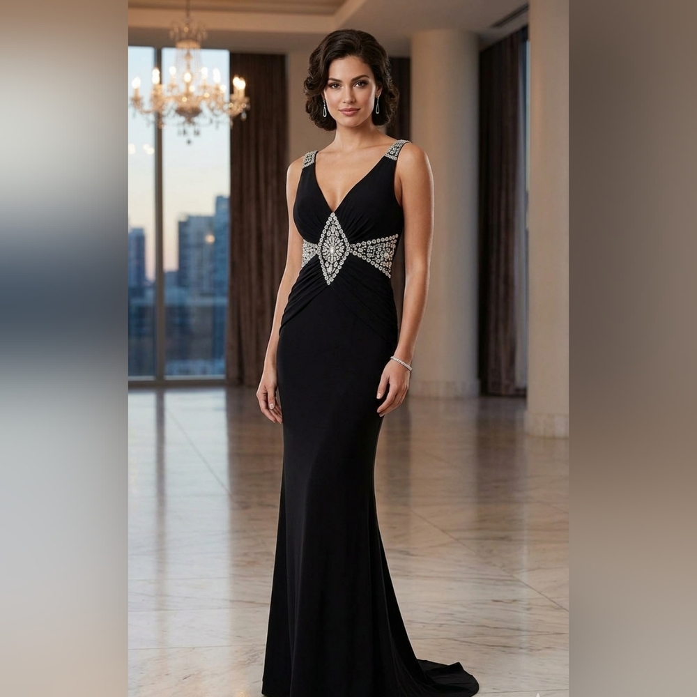 Lovey Dovey Black Women's Formal Gown Size Small with Sequins Jewels as Accents